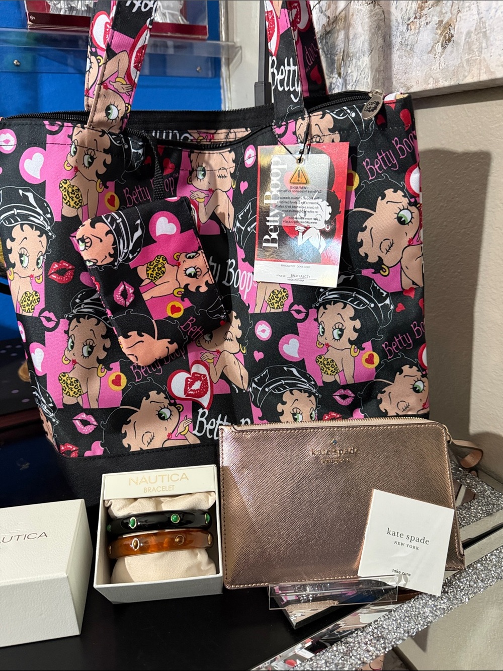 Betty Boop Black and Pink All-Over Print Tote